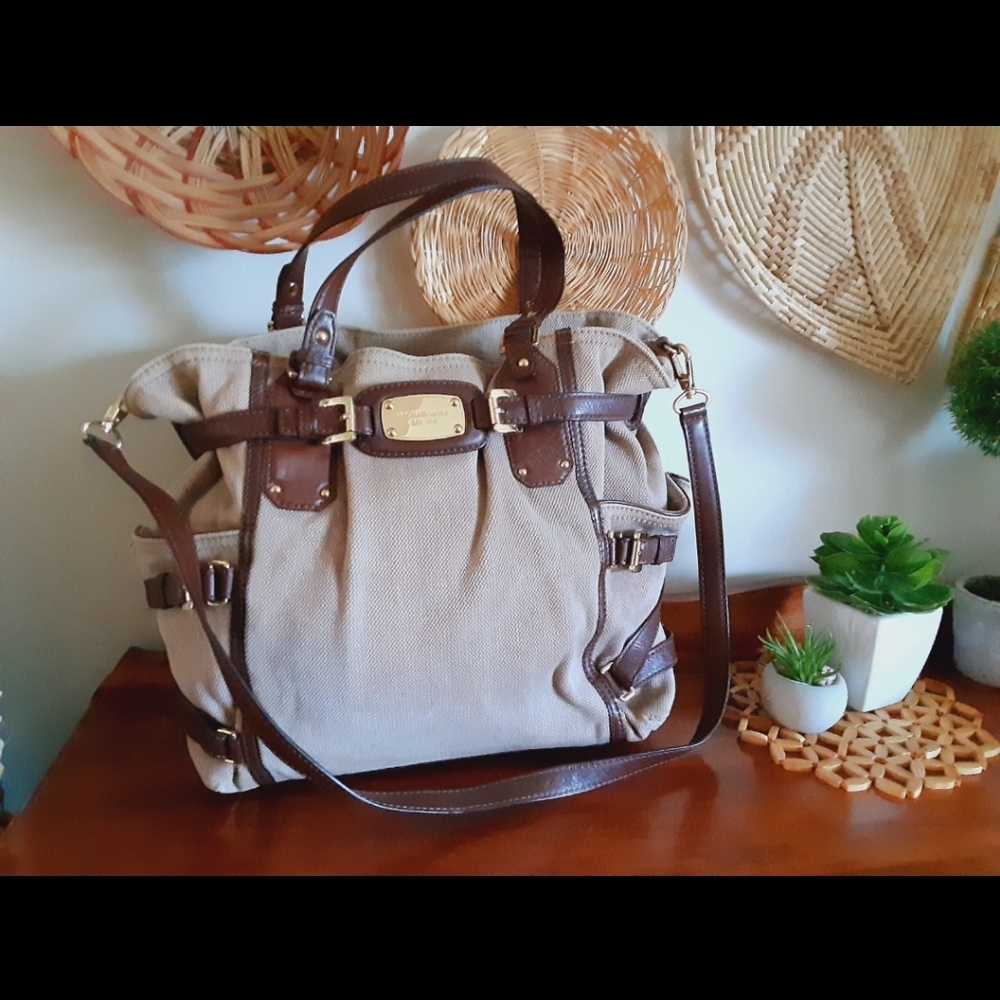 Michael Kors Gansevoort Large Canvas Brown Leather Satchel